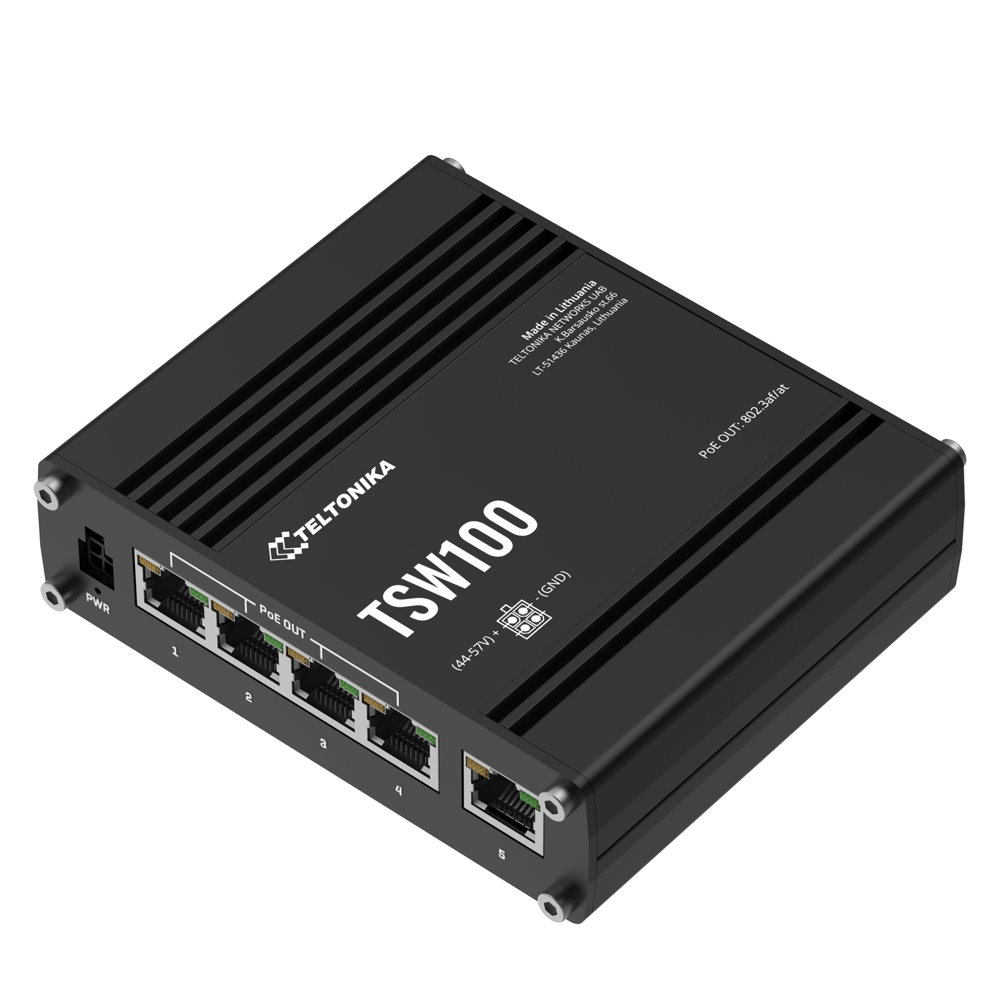 Teltonika TSW100 – Switch industriale PoE+ non gestito 5 porte Gigabit